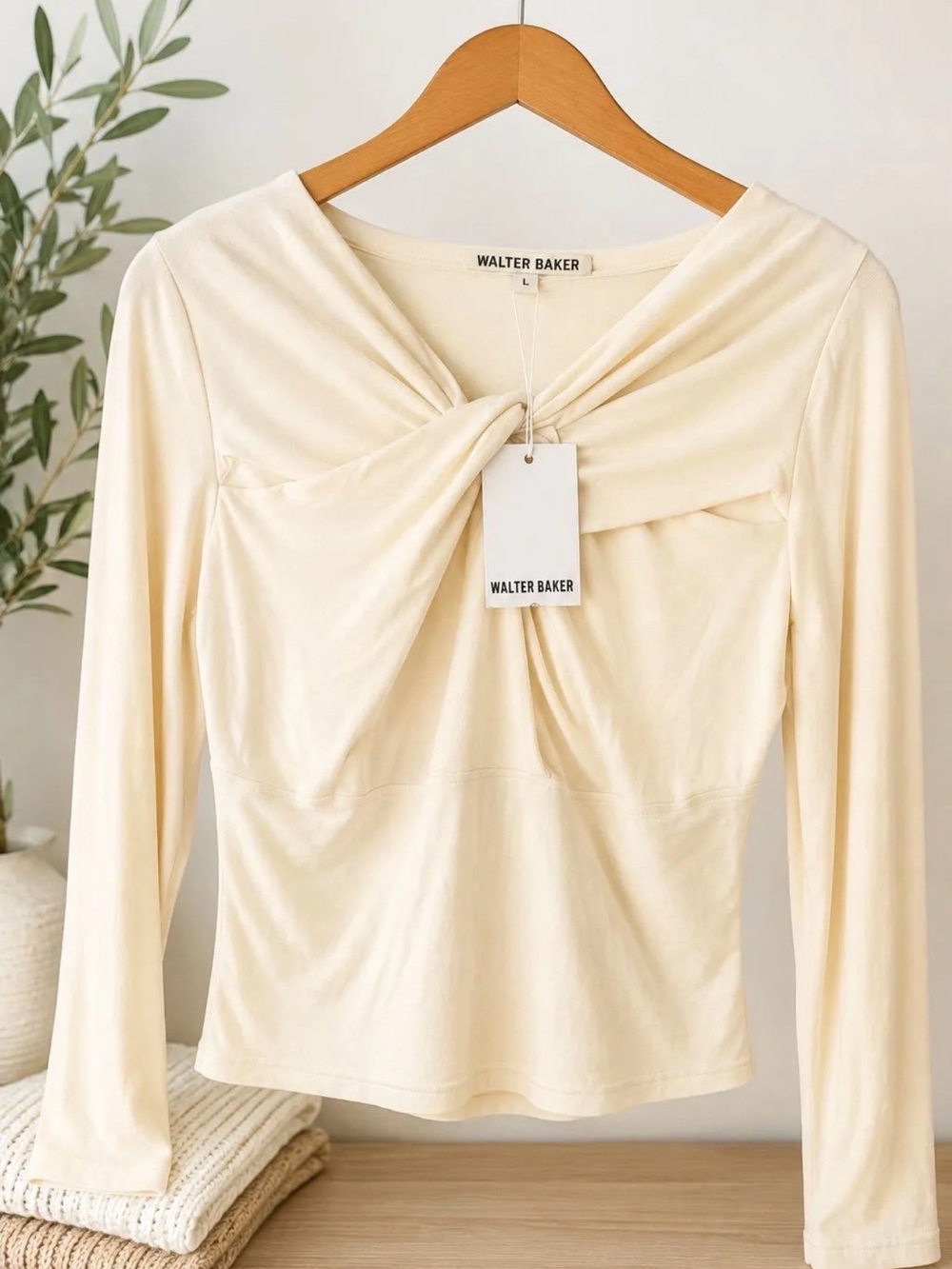 Walter Baker Cream Knot-Front Long Sleeve Top